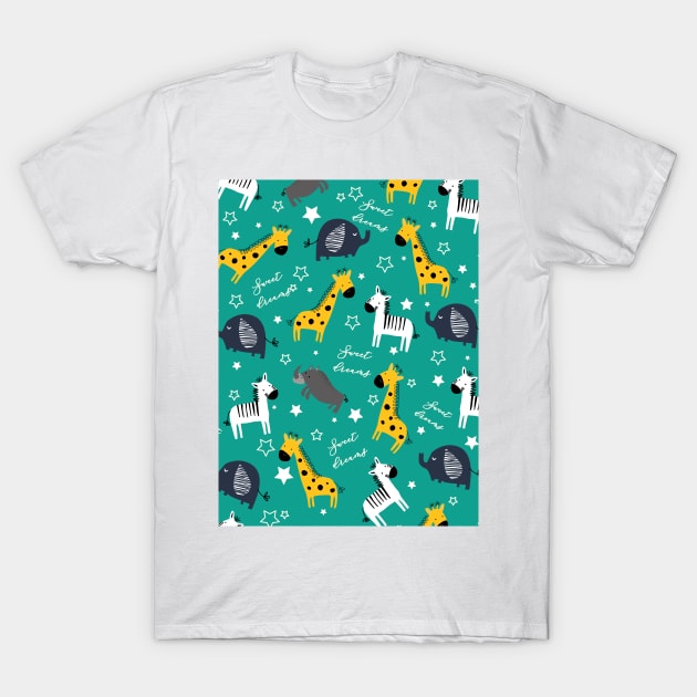 Sweet dreams little one zoo animals cute pattern sea green T-Shirt by Arch4Design